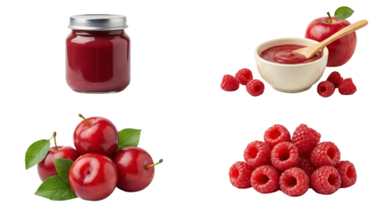 Fresh Berries, Plums, Apple, and Jam Jar - Healthy Food Collection