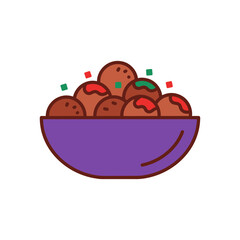 Fototapeta premium Vector animation style icon of meatballs in a bowl, flat design, solid color palette, minimal detail, no gradient