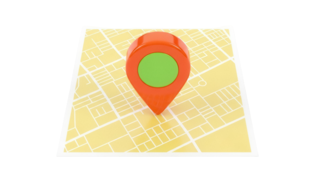 Orange map pointer with green circle isolated PNG, location pin on city map for navigation and travel planning on transparent background - Powered by Adobe
