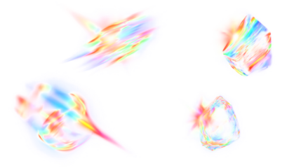 Four Abstract Rainbow Light Energy Burst Shapes