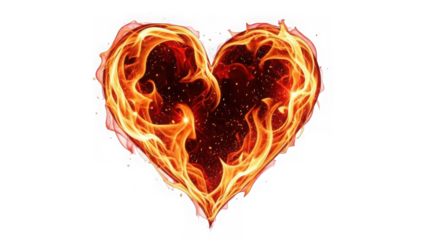 Passionate heart ablaze isolated on transparent background