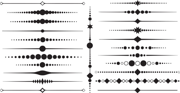 Decorative divider collection set. Abstract minimal geometric dotted border text separator vector line elements.eps