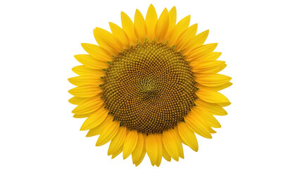 Obraz premium Bright yellow sunflower isolated PNG on transparent background, vibrant summer flower with detailed center for design projects and botanical themes