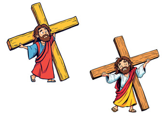 Obraz premium Vsai jesus christ carrying cross cartoon suffering and sacrifice