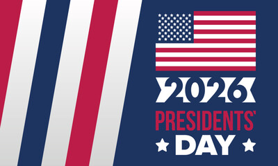 Naklejka premium Happy Presidents day in United States. Washington's Birthday. Federal holiday in America. Celebrated in February. Patriotic american elements. Poster, banner and background. Vector illustration