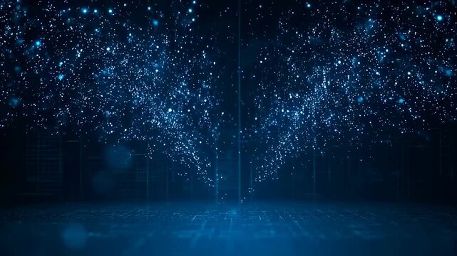Dynamic blue particle explosion creating a mesmerizing visual effect. Represents innovation, technology, and digital creativity