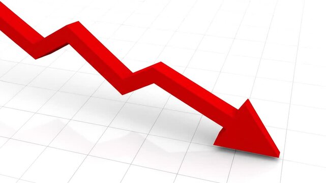 Red Arrow Moving Downward on White Grid Background Representing Economic Recession or Financial Loss