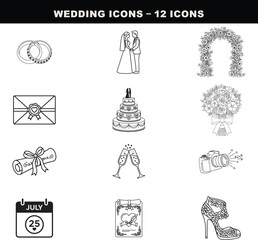 Fototapeta premium Wedding Ceremony Line Icons Set Romantic Event Decoration