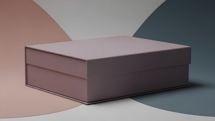 A gift box placed on a clean surface with soft abstract shapes in the background.
