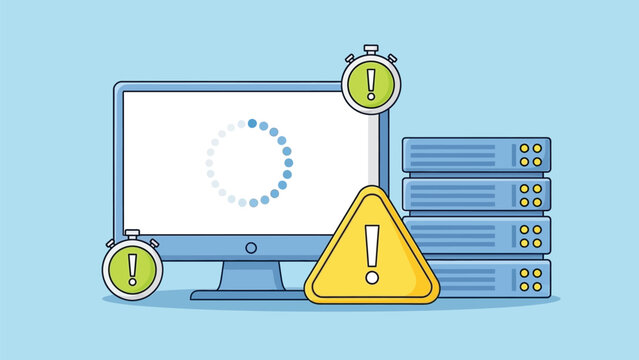 Warning Alert For Computer System Error With Loading Screen And Server Rack In Data Center