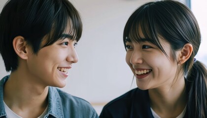 Joyful interaction between two young friends urban setting candid photography bright environment close-up view connection and happiness