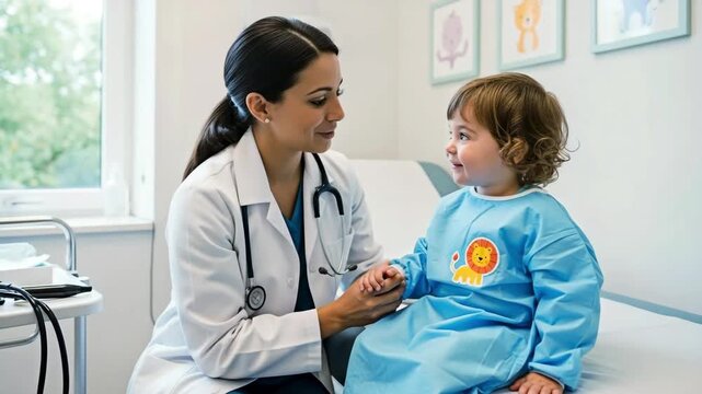 A female, doctor examining a child for the concept of Healthcare.
