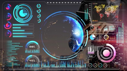 High-tech global network connection interface showing worldwide digital communication, data exchange, and internet connectivity. Global connection, data interaction, and worldwide communication. Thunk