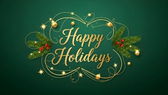 Golden holiday greeting with christmas decorations