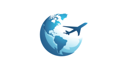 Travel logo with airplane inside globe clean mini isolated on white background 