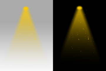 Projector yellow light effect isolated on transparent background. Vector glow stage spotlight. Shine spot beam template.