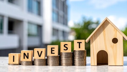 Stacked coins with INVEST blocks and house model