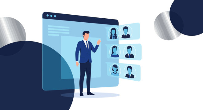 Online business meeting illustration representing virtual collaboration and teamwork