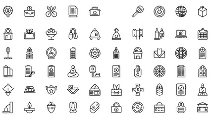 Collection of 50 Minimalist Black and White Business and Technology Icons Set Flat Design