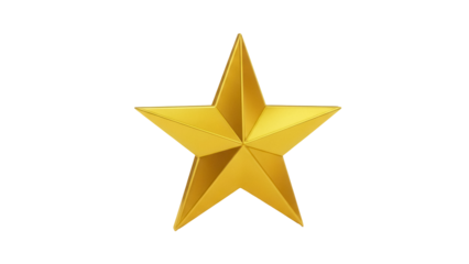 Golden star isolated PNG on transparent background, shiny metallic award symbol for graphic design and festive decoration