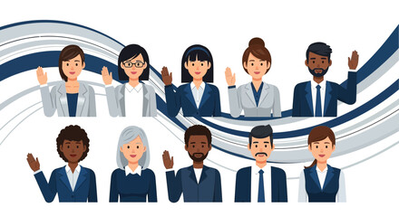 Diverse professionals exhibiting a unified message of inclusion and corporate responsibility