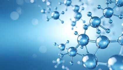 3D molecular structure visualization with blue spheres and rods on gradient background.