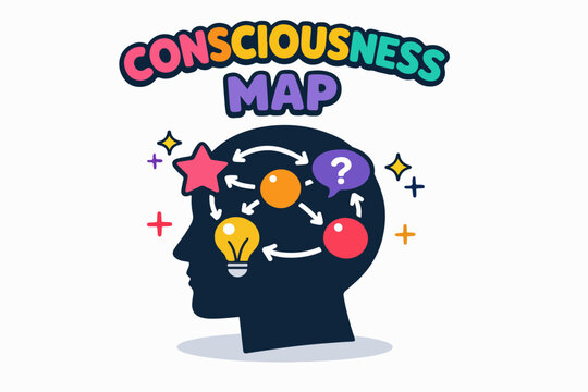 Consciousness map: inner awareness network inside head silhouette