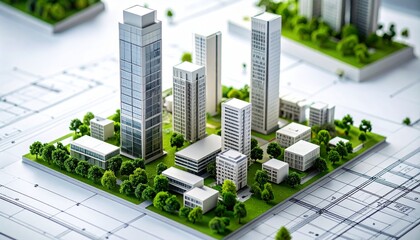 Architectural model of urban development on technical blueprints