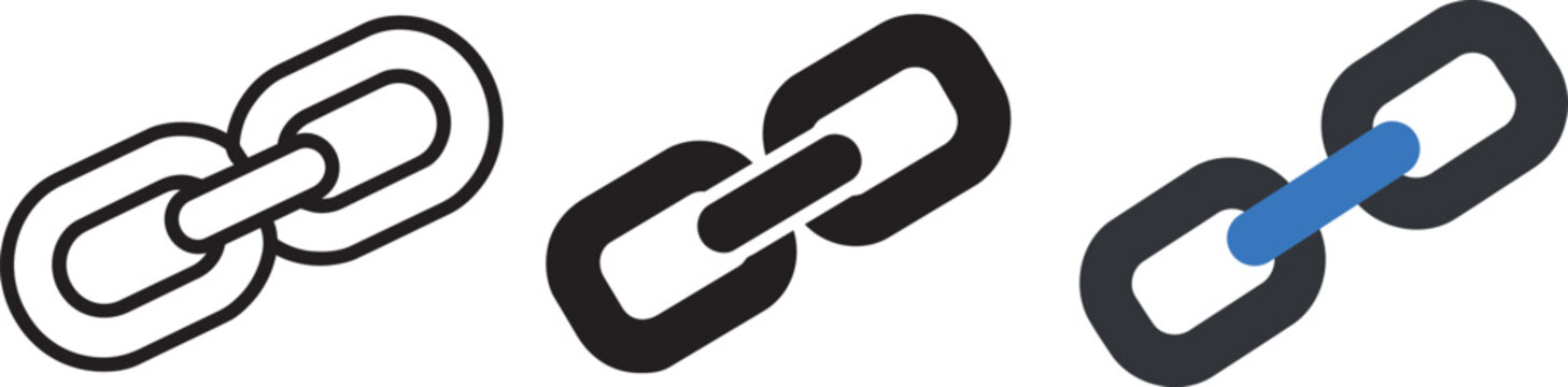 Chain link connection symbol set featuring linear solid and modern colored blue style design