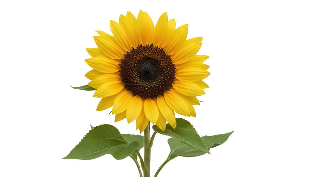 Vibrant yellow sunflower isolated PNG, detailed petals and brown center on transparent background, botanical element for summer designs