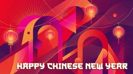 Chinese new year abstract geometric background, red lantern festival decoration, modern noise textured gradient wallpaper, creative lunar holiday illustration, for web, banner, celebration, asian.
