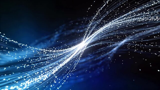 Abstract blue light streaks with glowing particles