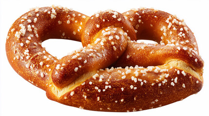 Freshly baked soft pretzel with coarse salt on display