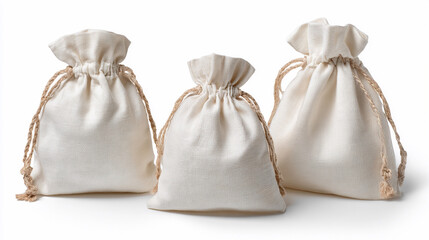 Three fabric bags on a white background
