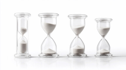 Different hourglasses show passage of time with sand inside