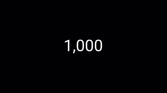 Number counter animation from zero to one thousand numbers in 4k on a transparent background, 0 to 1,000 animated number counter with alpha channel best for like, views and amount concepts.