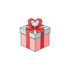 Obraz premium Illustration of a gift box with heart-shaped bow and ribbon on white background