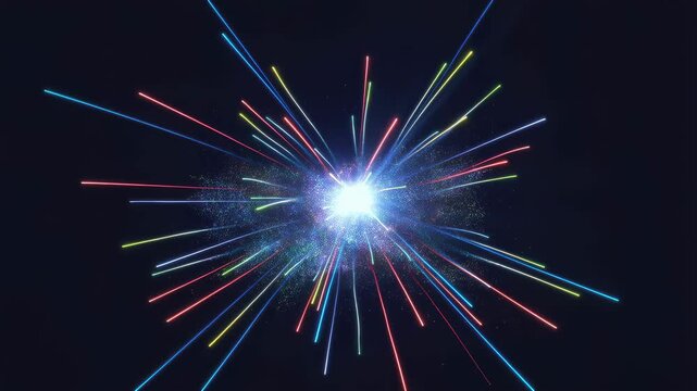 Colorful explosion of light and sparkles against a dark background. Represents celebration, joy, and festive occasions