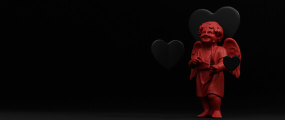 Fototapeta premium Romantic Cupid Black Hearts 3D Background for Valentine's, Anniversary Wedding