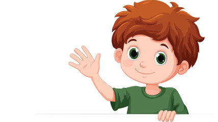 Cheerful Young Boy Waving - Vector Illustration on White Background with Outline