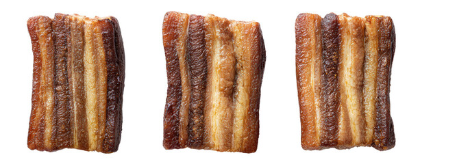 Crispy bacon strips on transparent background food studio