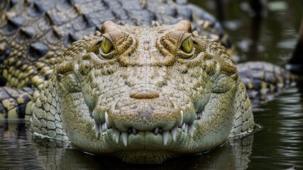 Obraz premium Close up crocodile portrait displaying detailed texture and eyes