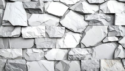A close-up view of a wall crafted from irregular, interlocking, light-colored stone blocks