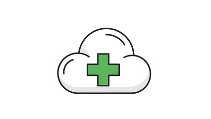 Obraz premium Vector illustration of a cloud icon with a green cross, symbolizing data addition, cloud health, or secure online storage and service expansion