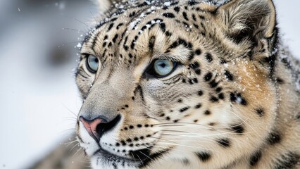 Obraz premium Snow leopard portrait in natural snowy environment
