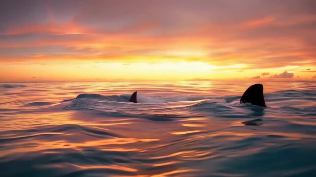 Orca Whale Breaching Surface at Sunset Split Shot