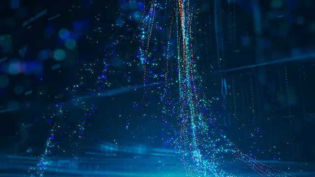 Abstract shimmering particles flowing in a digital space. Represents innovation, technology, and the beauty of data visualization