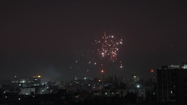 Fireworks over Ahmedabad city sky on the occasion of Uttarayan Kite Festival. 