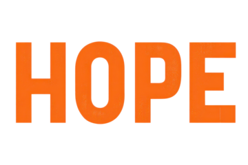 Bold orange word HOPE with clean edges, slightly rounded letter shapes, and strong typographic presence as a standalone text element isolated on transparent background.

