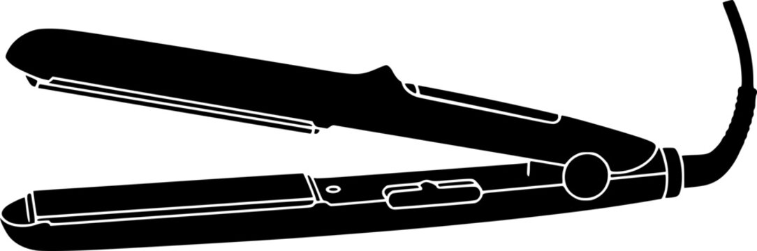 black and white silhouette of a hair straightener vector on a white background
